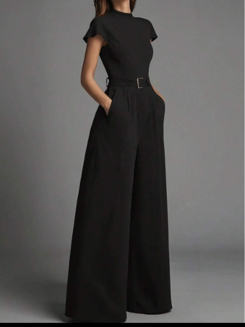 Black Turtleneck Short Sleeve Jumpsuit